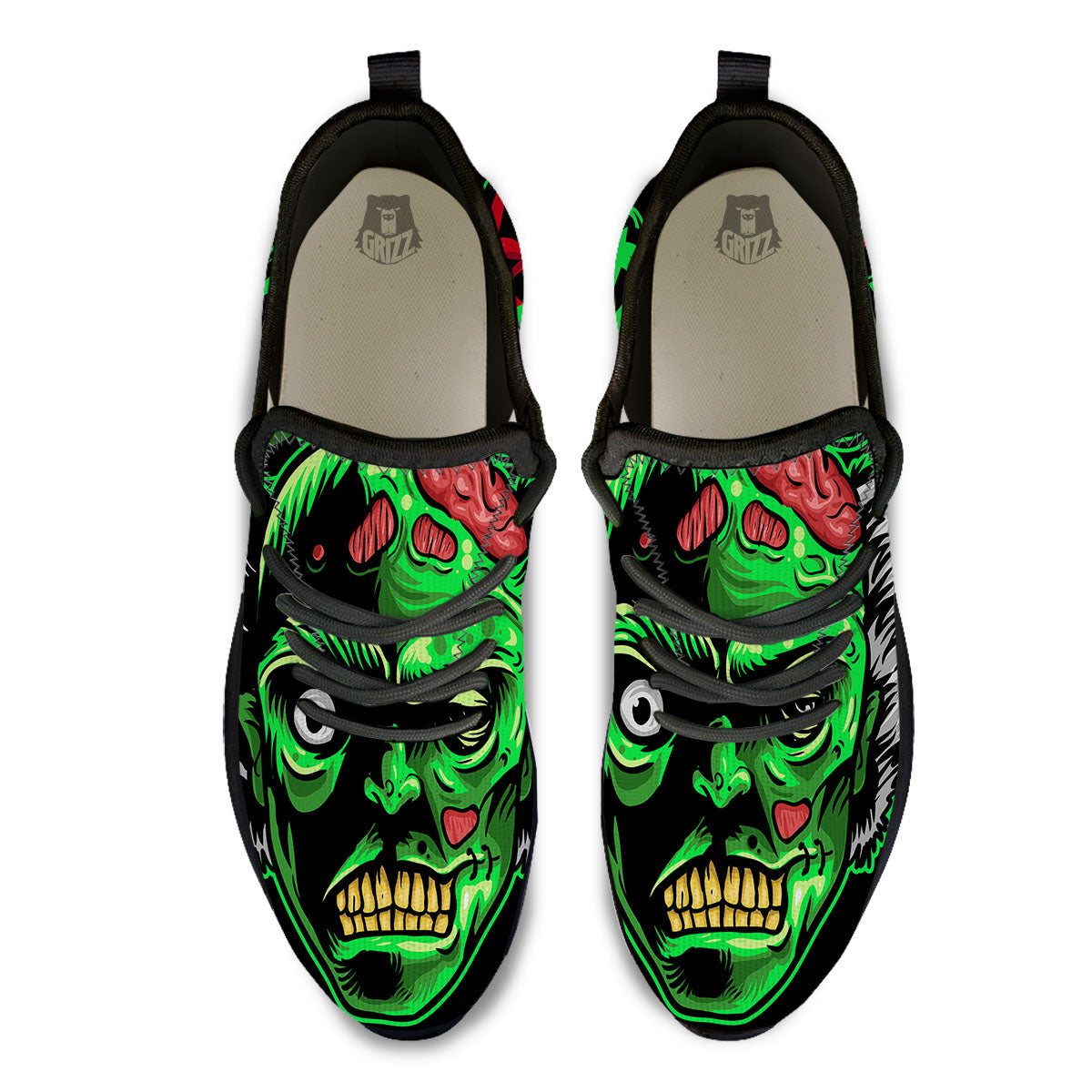 Zombie Brain Halloween Print Black Athletic Shoes-grizzshop