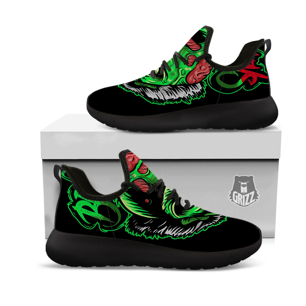 Zombie Brain Halloween Print Black Athletic Shoes-grizzshop