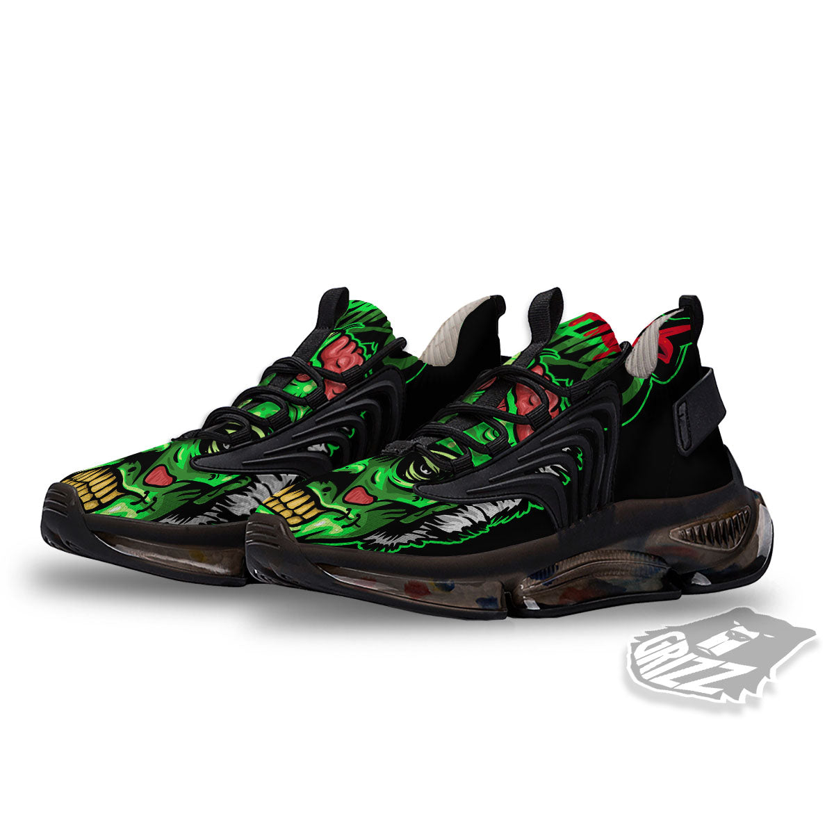 Zombie Brain Halloween Print Black Gym Shoes-grizzshop