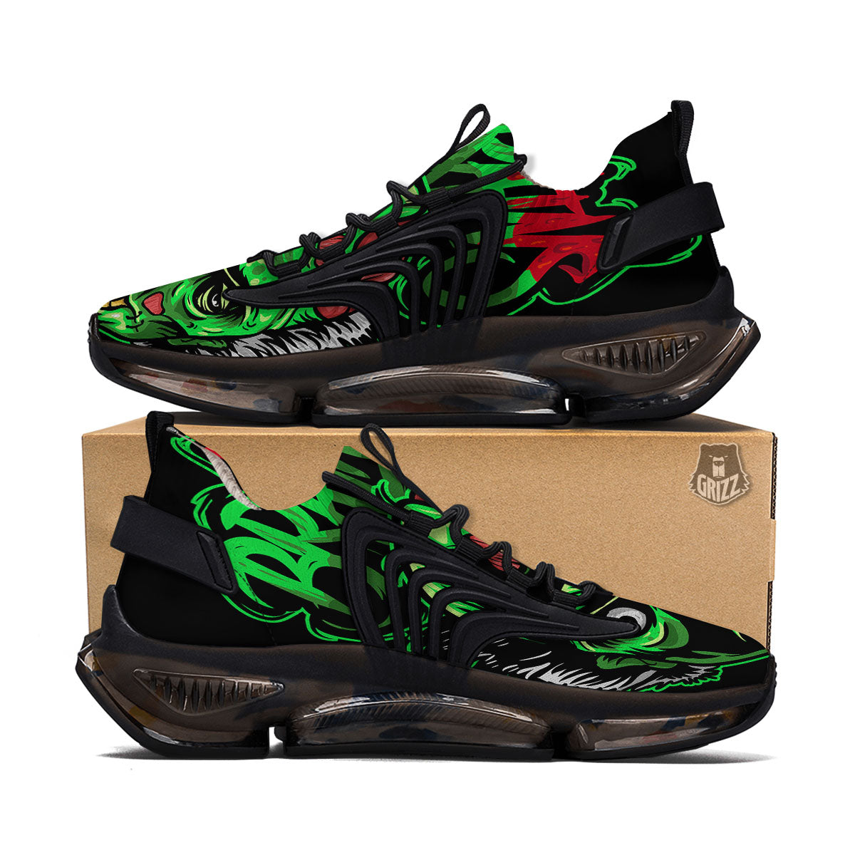 Zombie Brain Halloween Print Black Gym Shoes-grizzshop