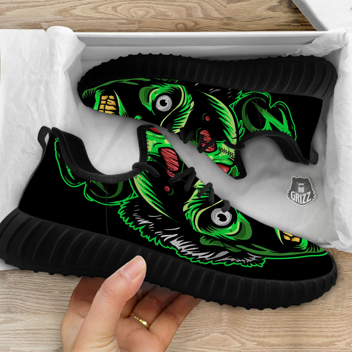 Zombie Brain Halloween Print Black Walking Shoes-grizzshop