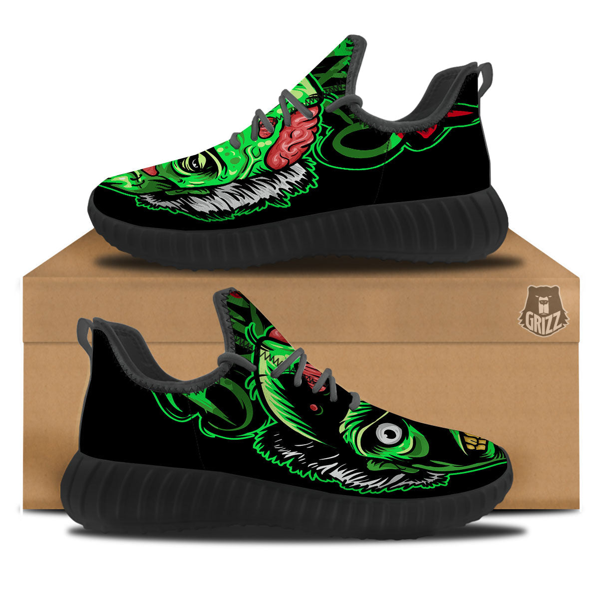 Zombie Brain Halloween Print Black Walking Shoes-grizzshop