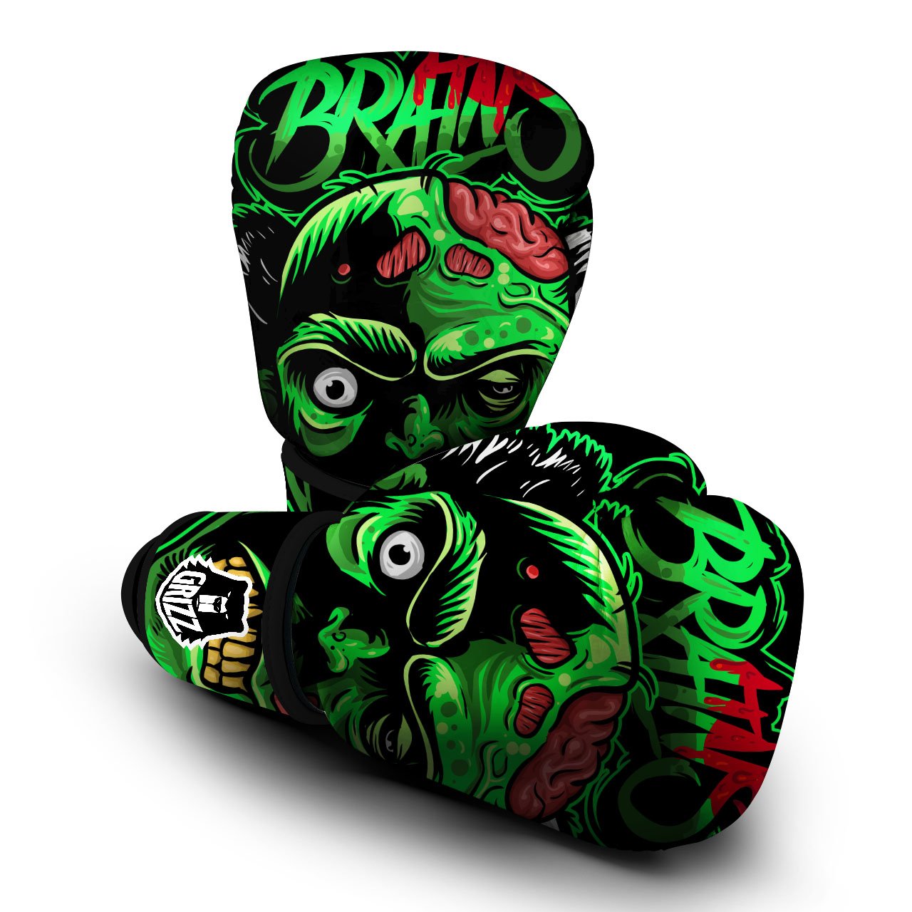 Zombie Brain Halloween Print Boxing Gloves-grizzshop