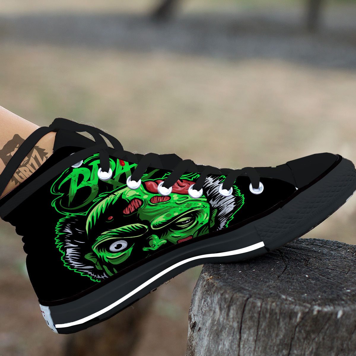 Zombie Brain Halloween Print High Top Shoes-grizzshop