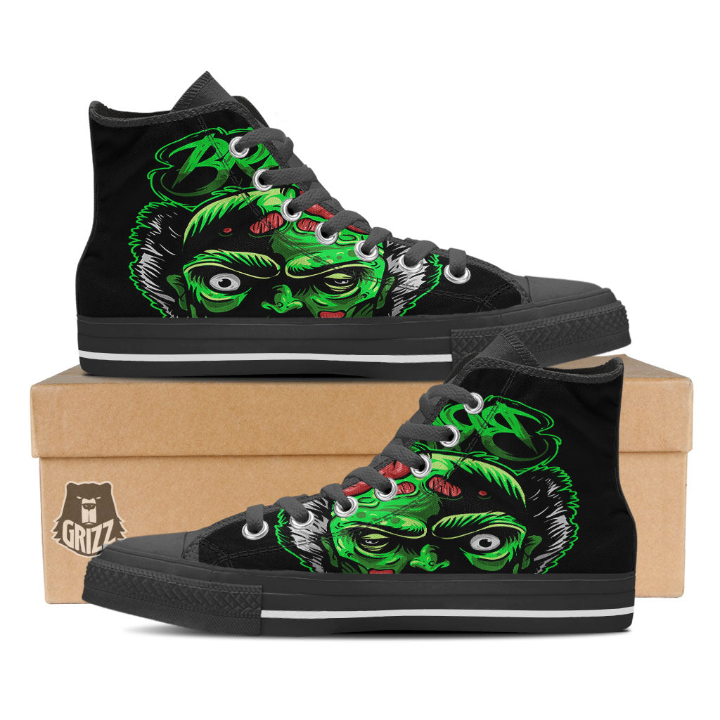 Zombie Brain Halloween Print High Top Shoes-grizzshop