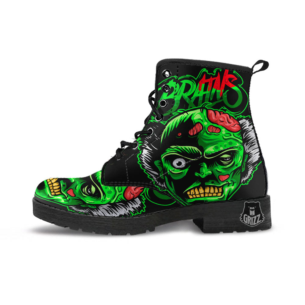 Zombie Brain Halloween Print Leather Boots-grizzshop