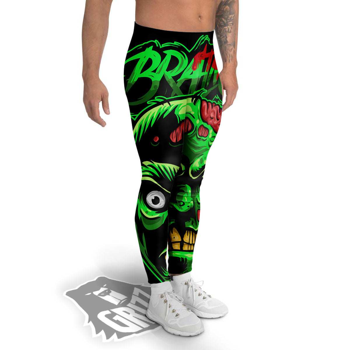 Zombie Brain Halloween Print Men's Leggings-grizzshop