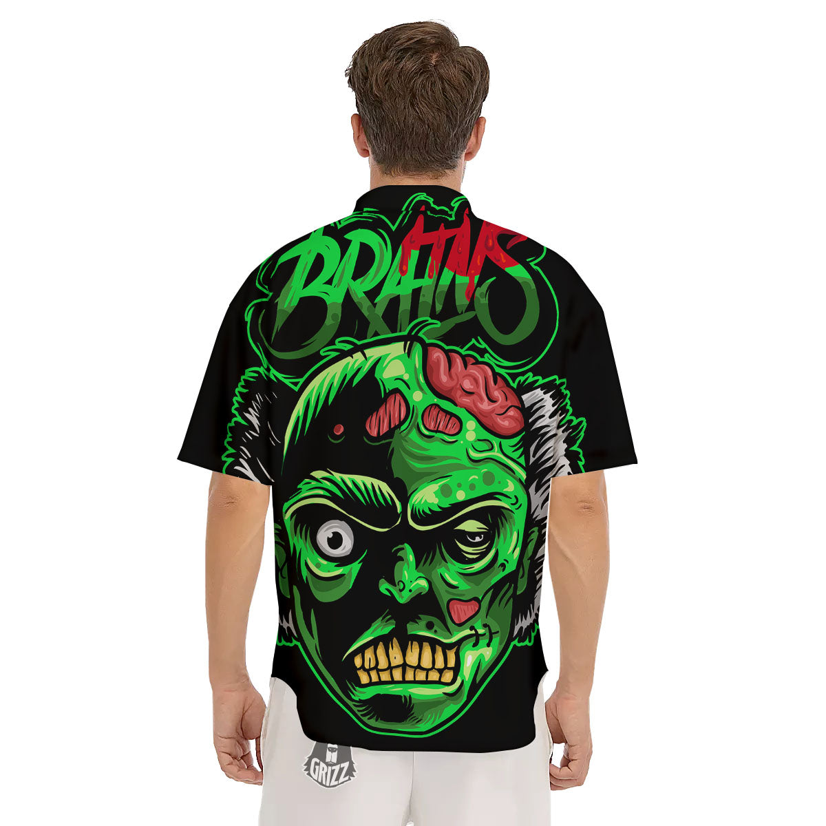 Zombie Brain Halloween Print Men's Short Sleeve Shirts-grizzshop