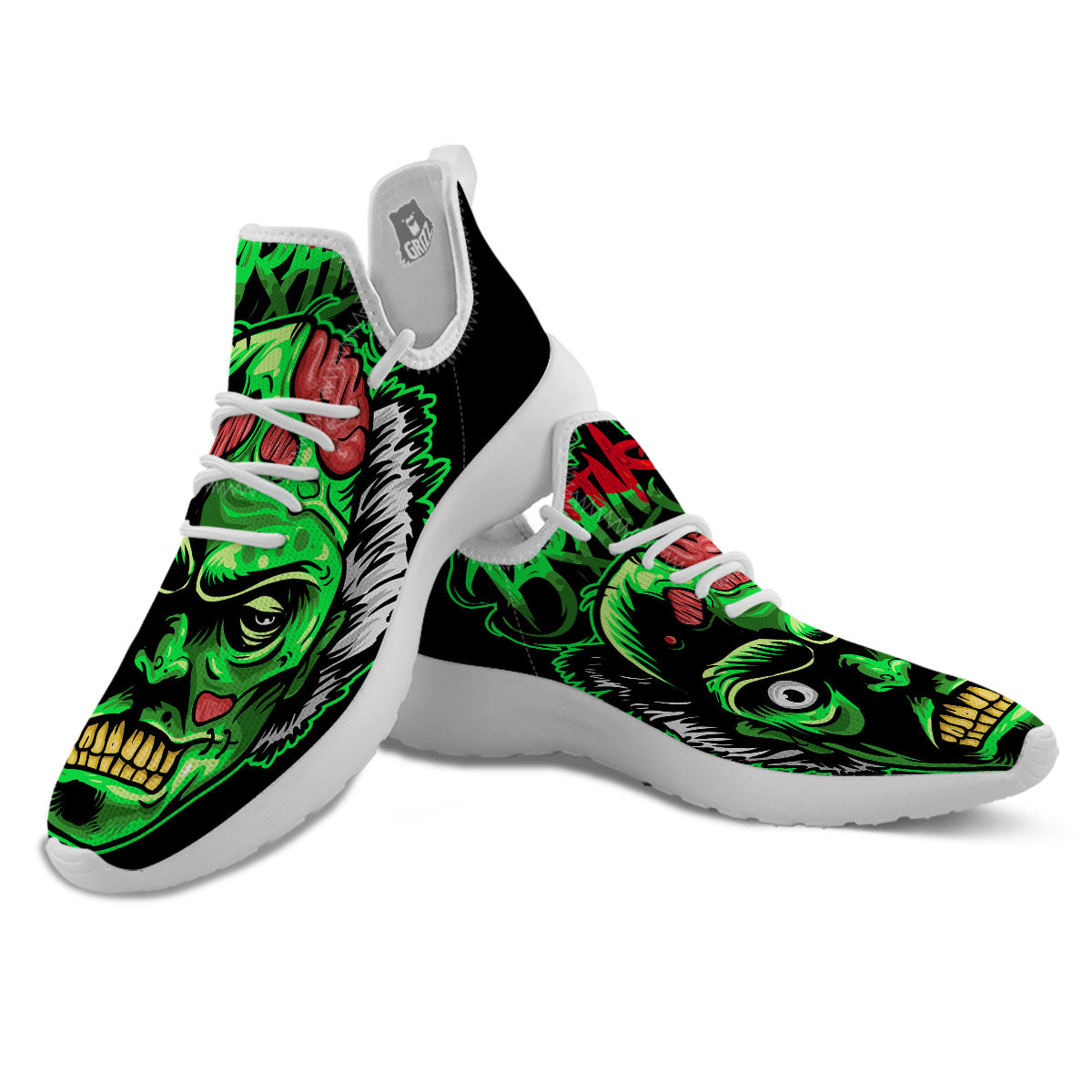 Zombie Brain Halloween Print White Athletic Shoes-grizzshop