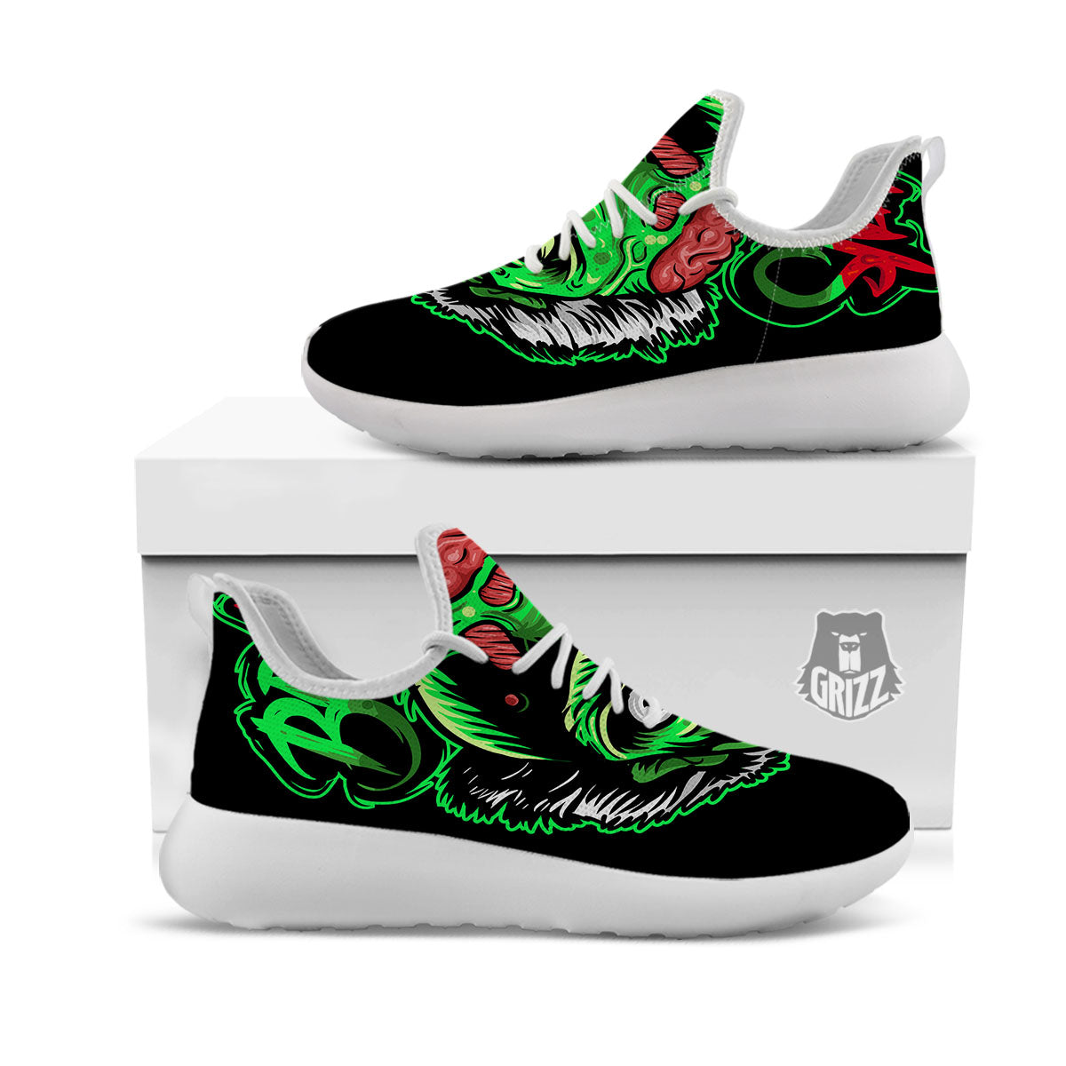Zombie Brain Halloween Print White Athletic Shoes-grizzshop