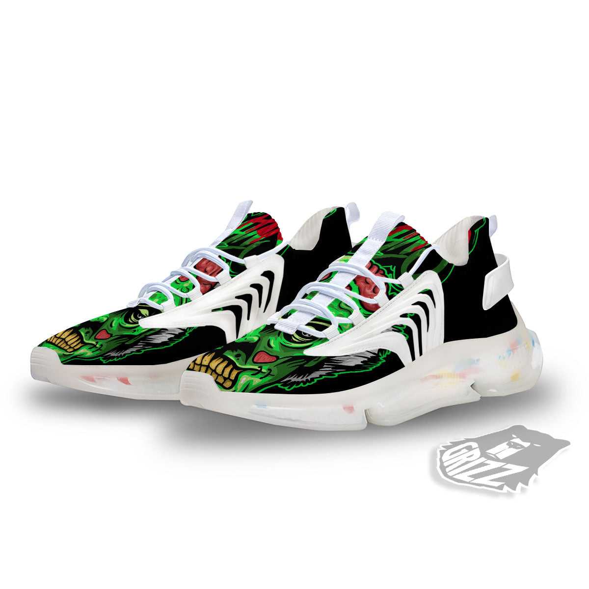 Zombie Brain Halloween Print White Gym Shoes-grizzshop