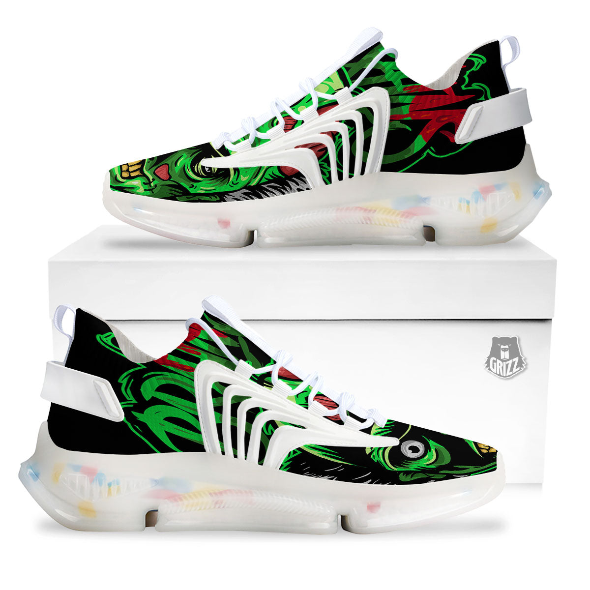 Zombie Brain Halloween Print White Gym Shoes-grizzshop