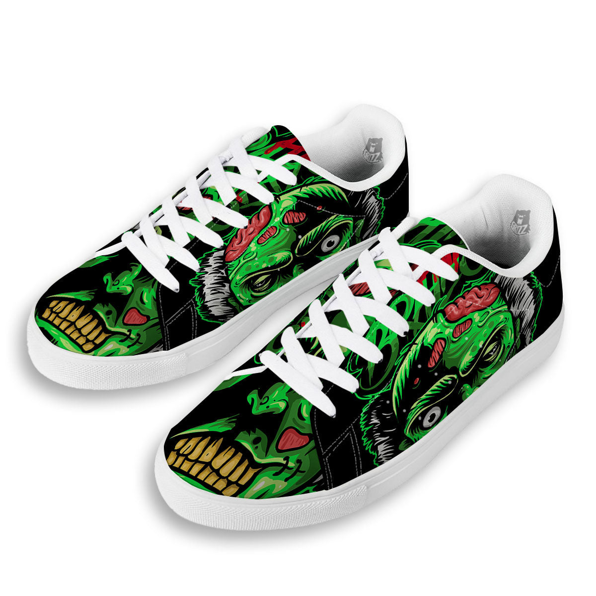 Zombie Brain Halloween Print White Low Top Sneakers-grizzshop