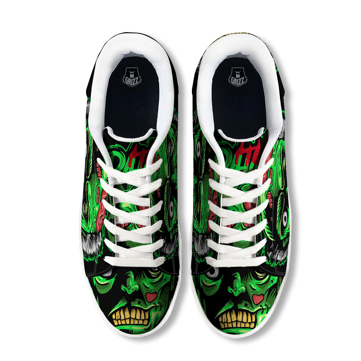 Zombie Brain Halloween Print White Low Top Sneakers-grizzshop