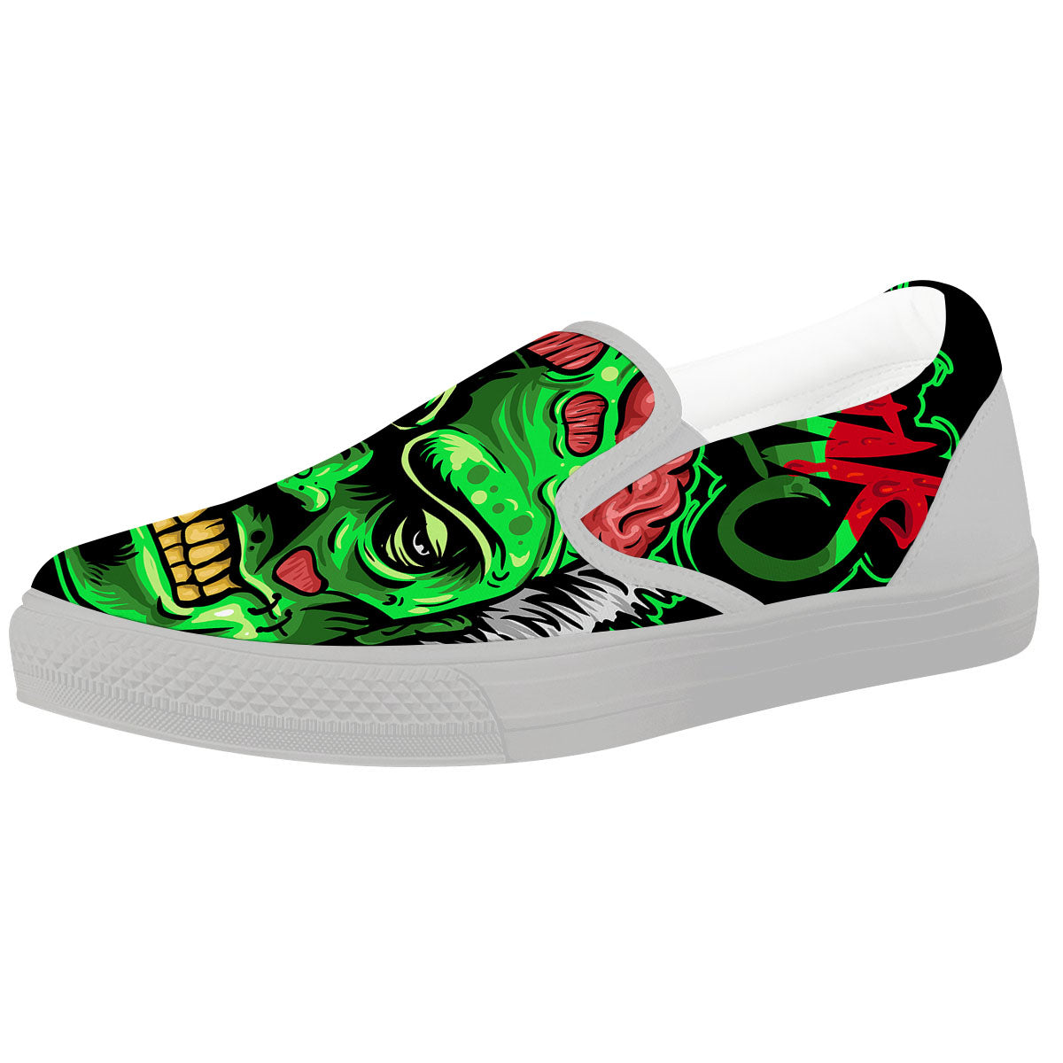 Zombie Brain Halloween Print White Slip On Shoes-grizzshop