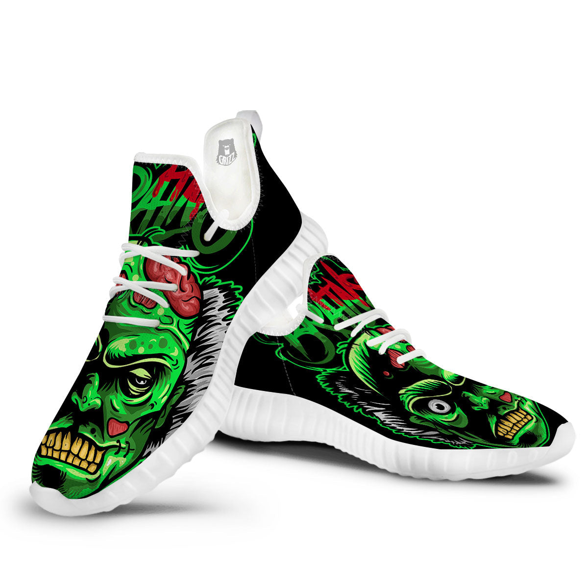 Zombie Brain Halloween Print White Walking Shoes-grizzshop
