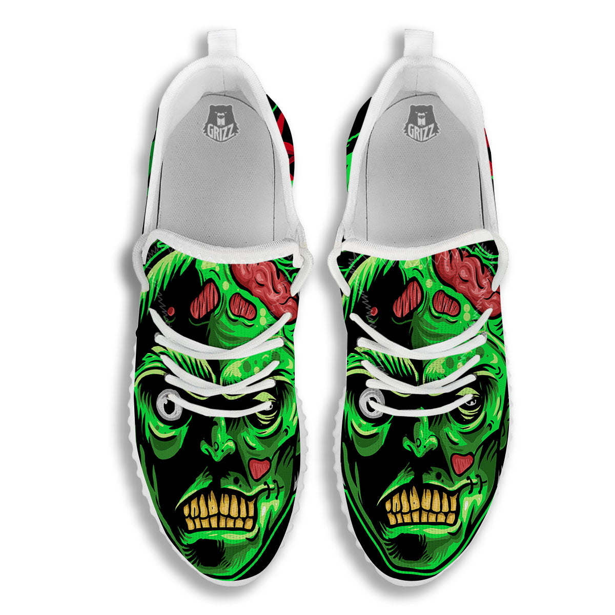 Zombie Brain Halloween Print White Walking Shoes-grizzshop