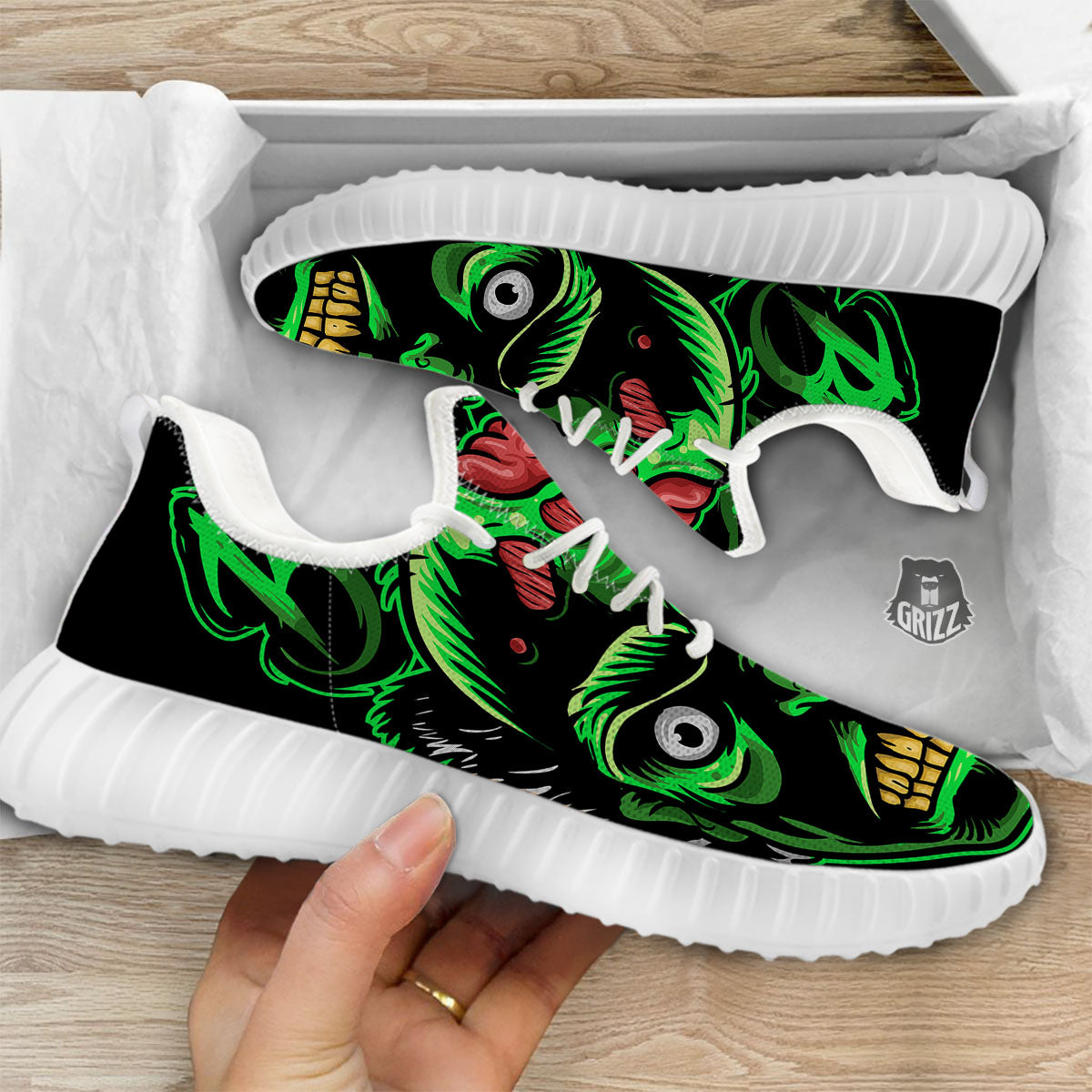 Zombie Brain Halloween Print White Walking Shoes-grizzshop
