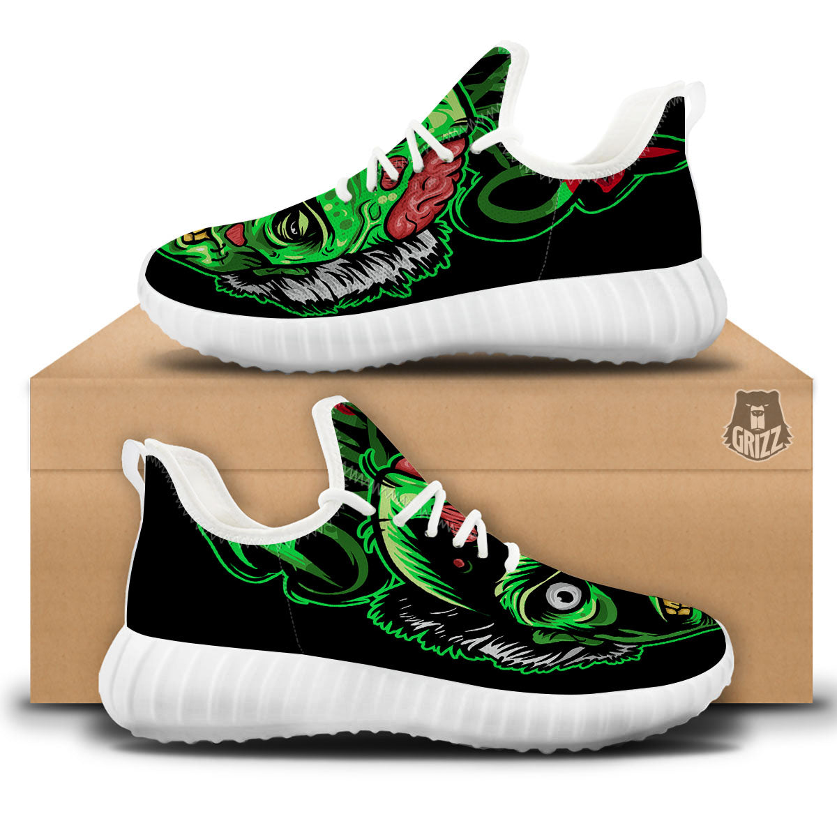 Zombie Brain Halloween Print White Walking Shoes-grizzshop