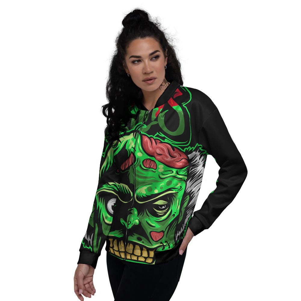 Zombie Brain Halloween Print Women's Bomber Jacket-grizzshop