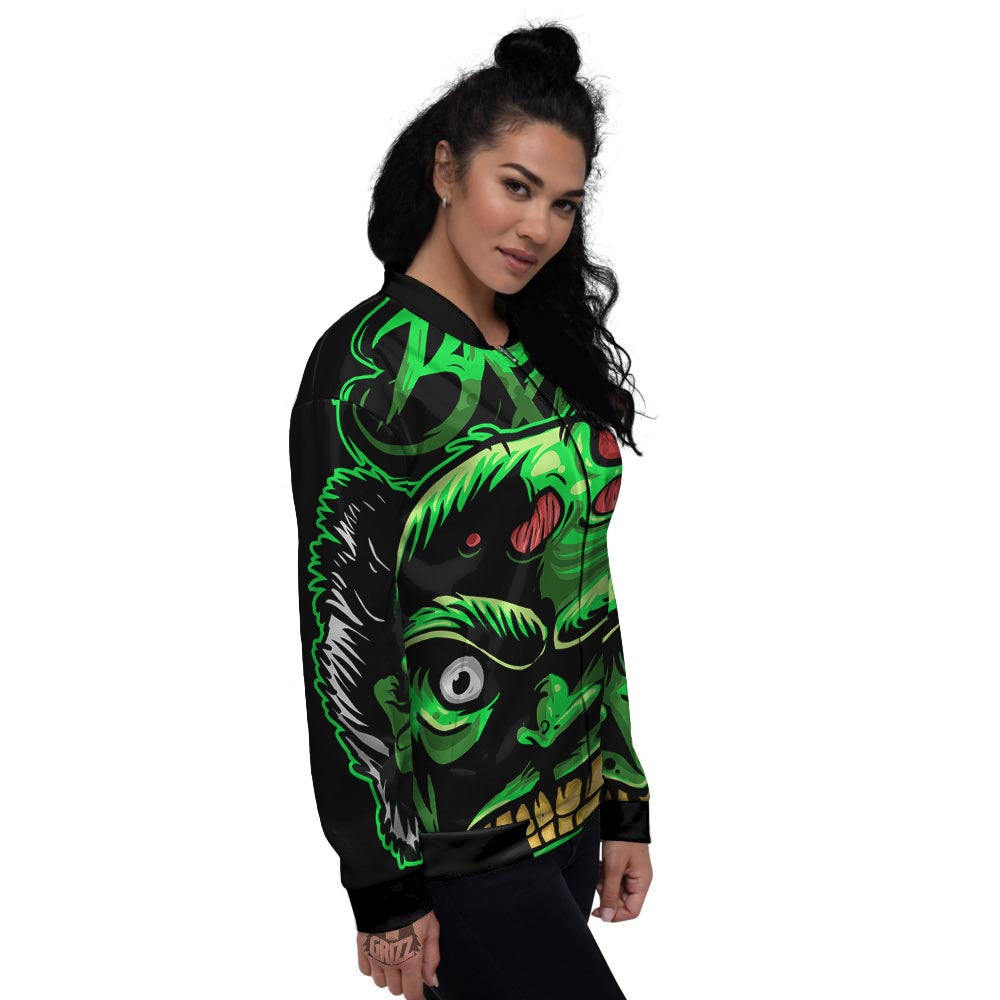 Zombie Brain Halloween Print Women's Bomber Jacket-grizzshop