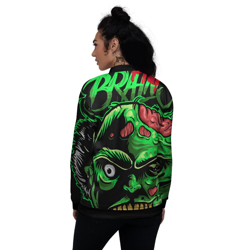 Zombie Brain Halloween Print Women's Bomber Jacket-grizzshop