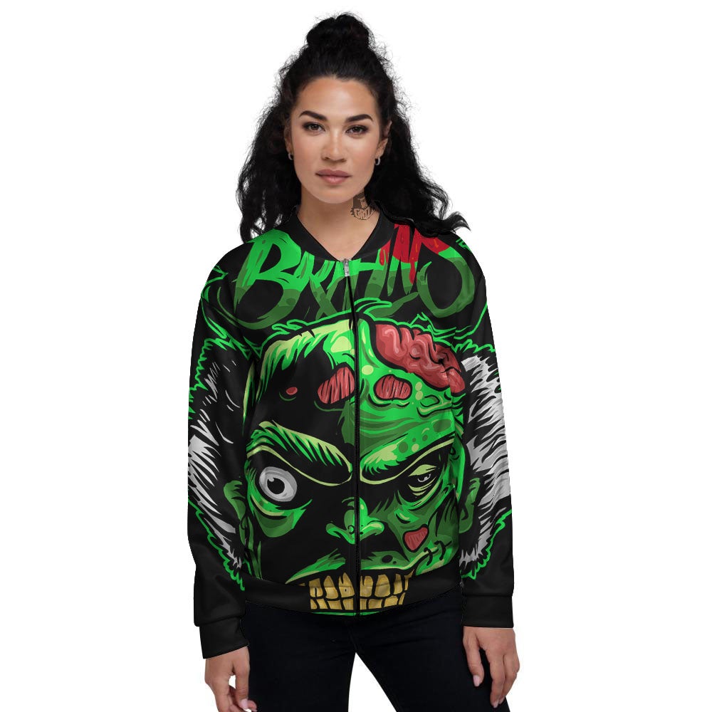 Zombie Brain Halloween Print Women's Bomber Jacket-grizzshop