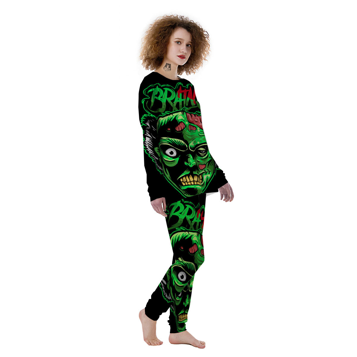 Zombie Brain Halloween Print Women's Pajamas-grizzshop