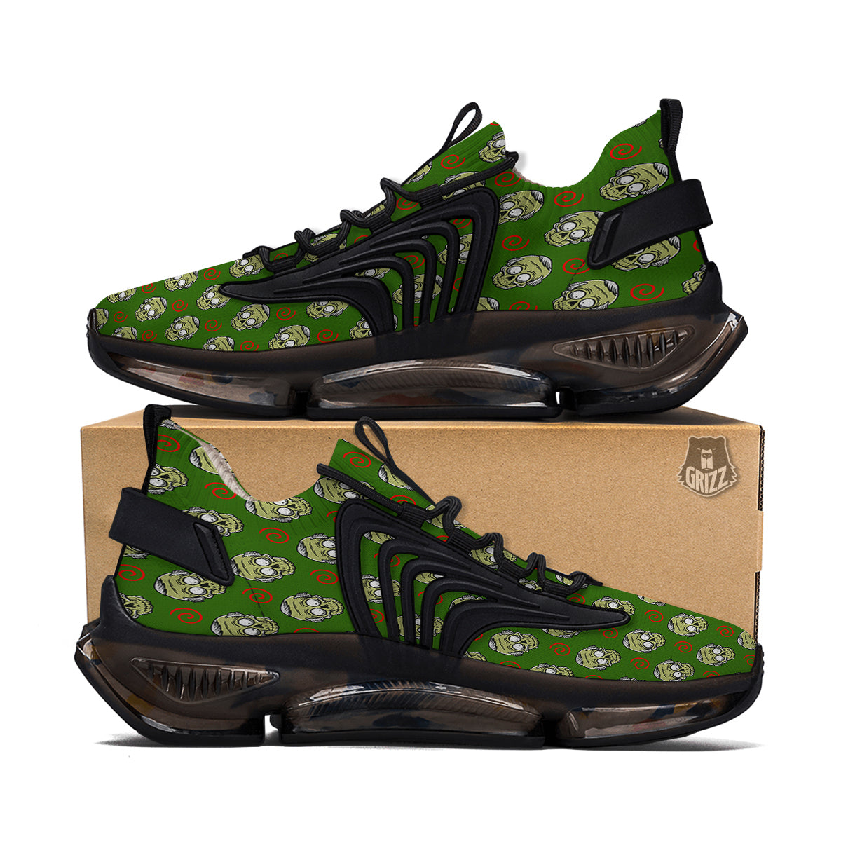Zombie Cartoon Print Pattern Black Gym Shoes-grizzshop
