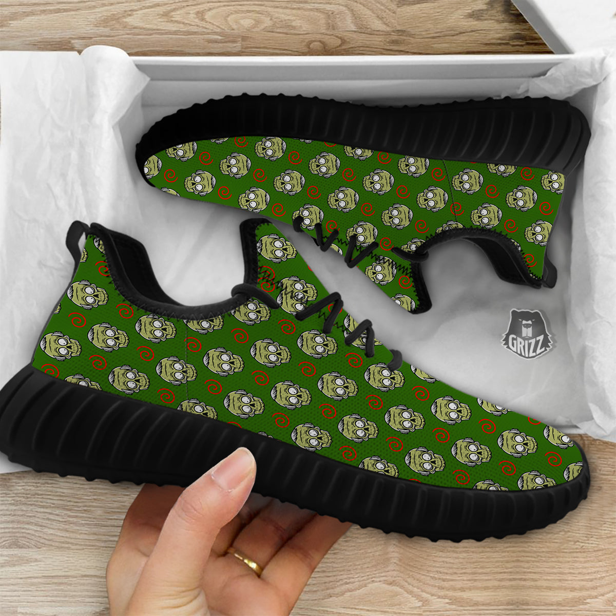 Zombie Cartoon Print Pattern Black Walking Shoes-grizzshop