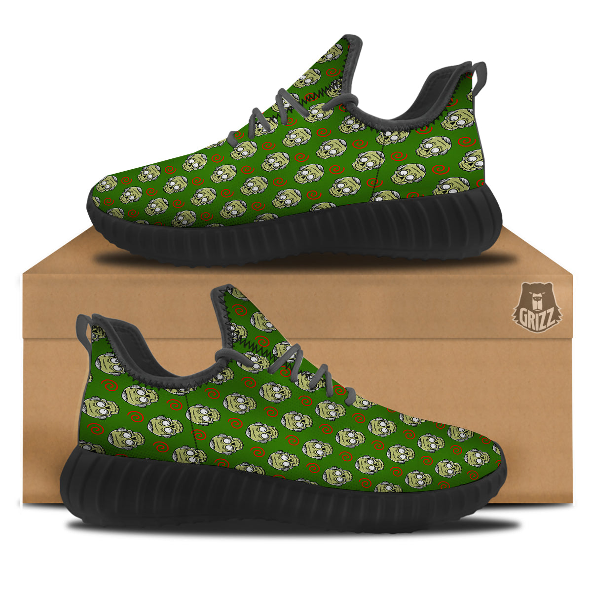 Zombie Cartoon Print Pattern Black Walking Shoes-grizzshop