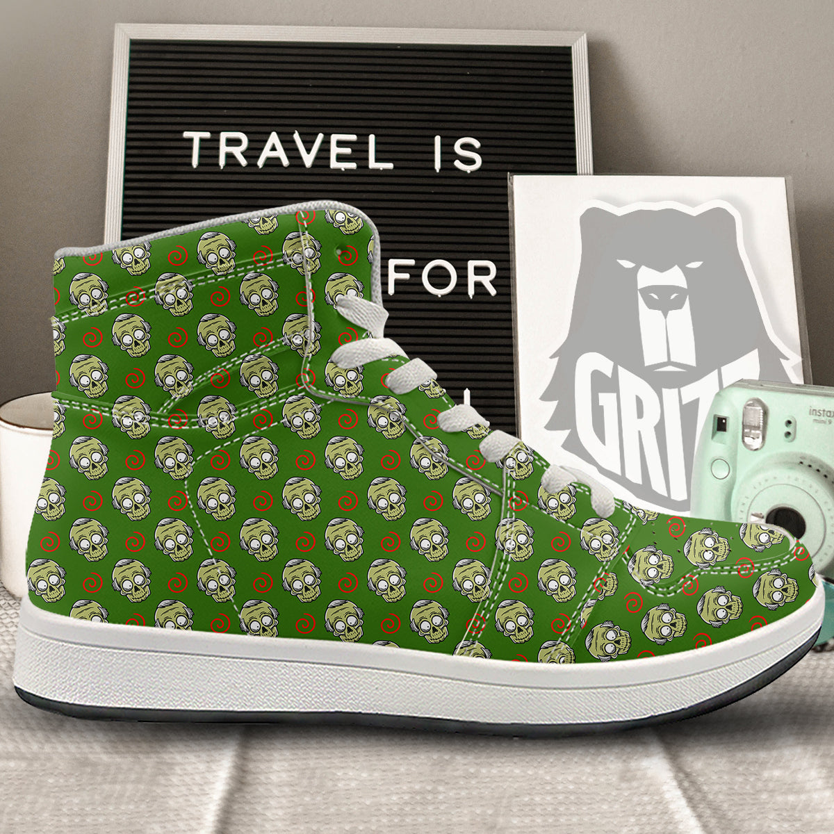Zombie Cartoon Print Pattern High Top Sneakers-grizzshop