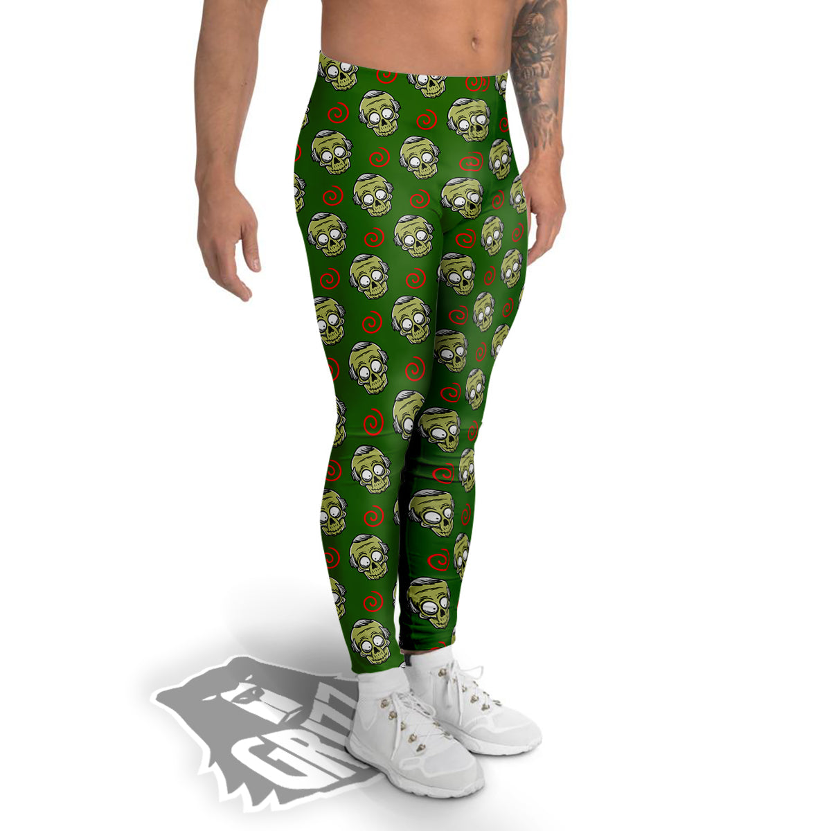 Zombie Cartoon Print Pattern Men's Leggings-grizzshop