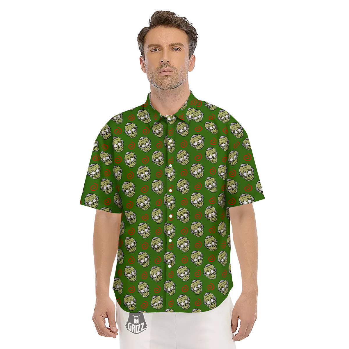 Zombie Cartoon Print Pattern Men's Short Sleeve Shirts-grizzshop