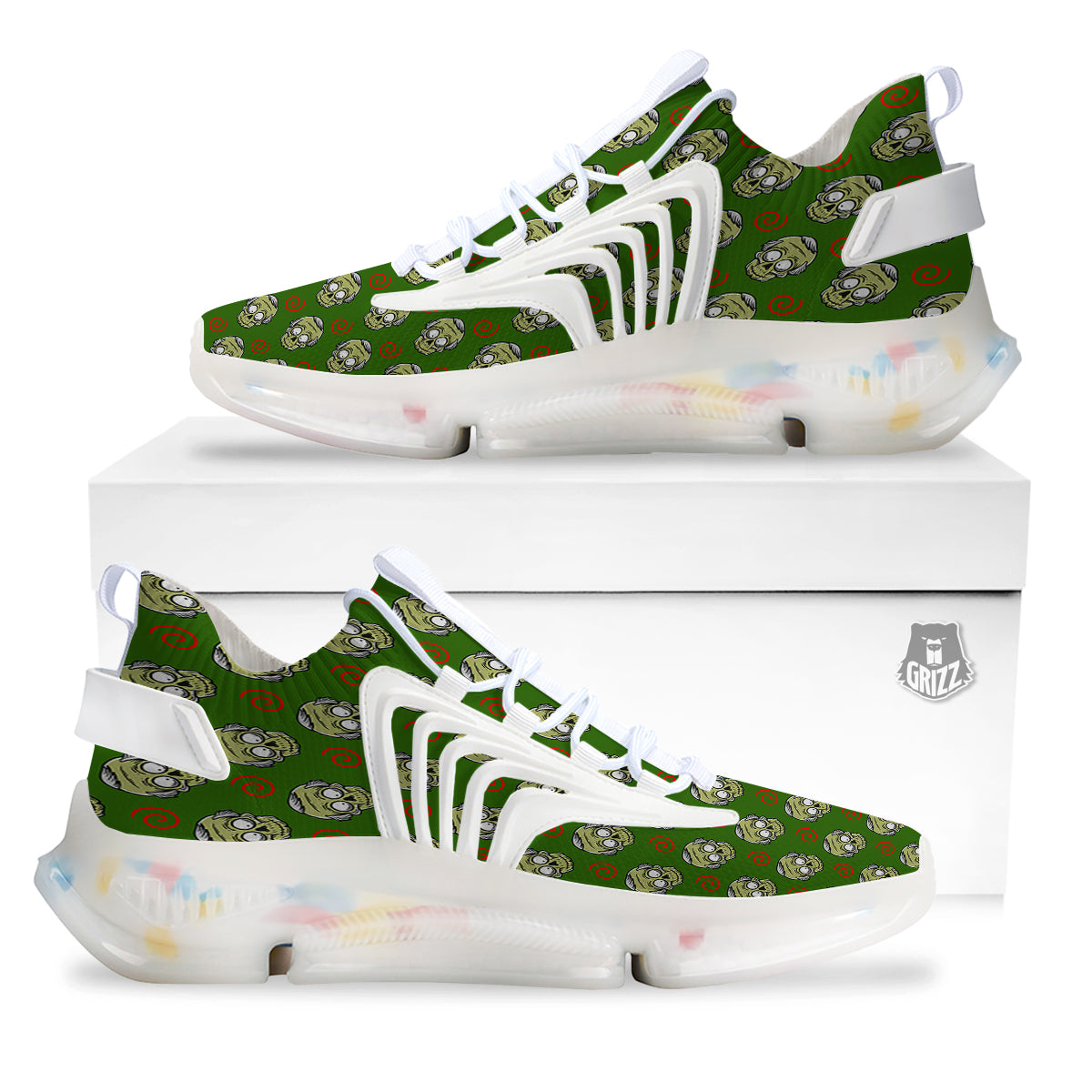Zombie Cartoon Print Pattern White Gym Shoes-grizzshop