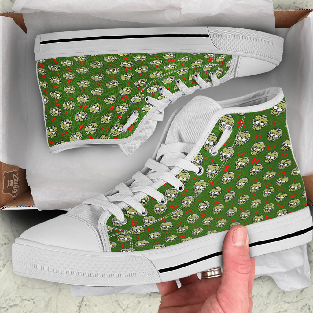 Zombie Cartoon Print Pattern White High Top Shoes-grizzshop