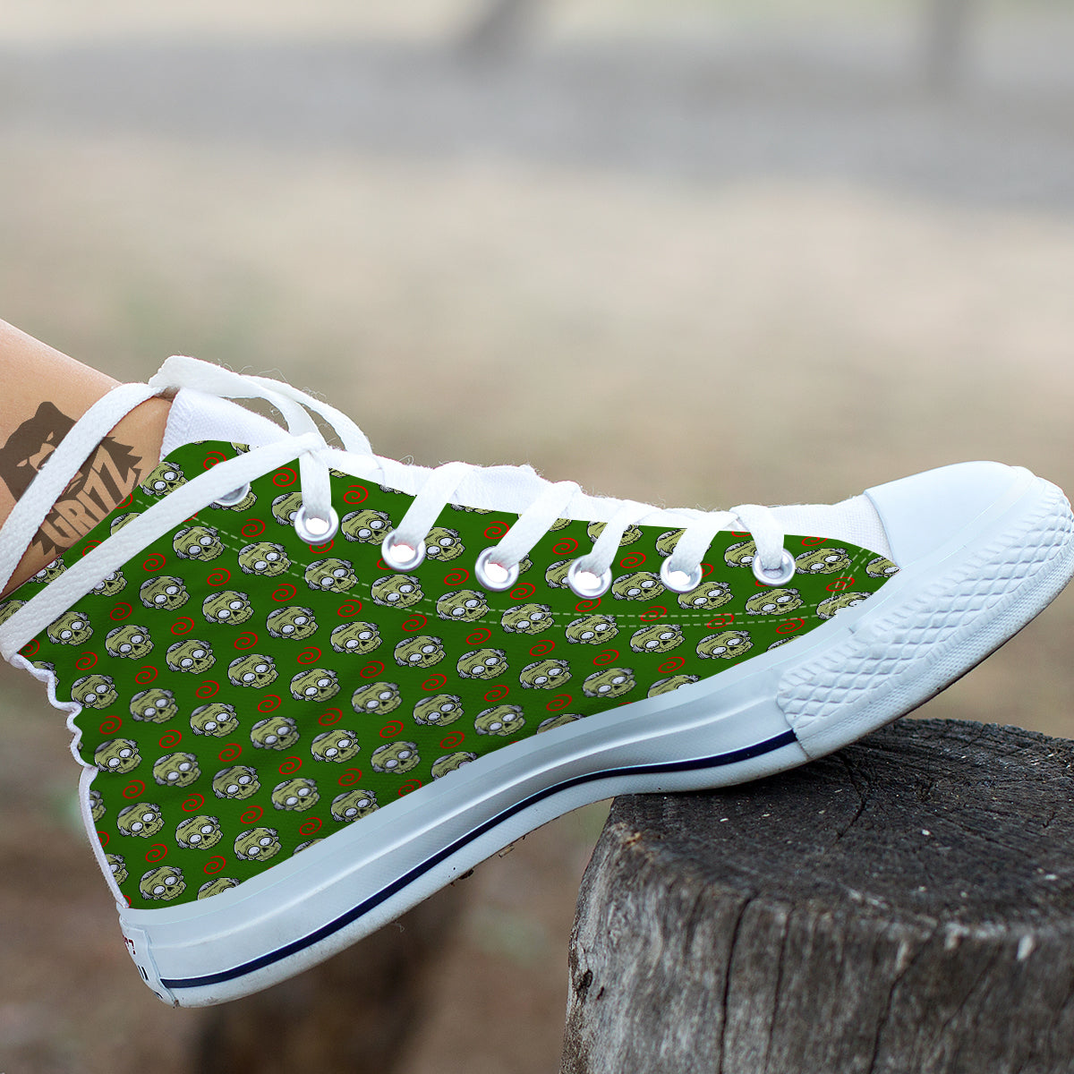 Zombie Cartoon Print Pattern White High Top Shoes-grizzshop