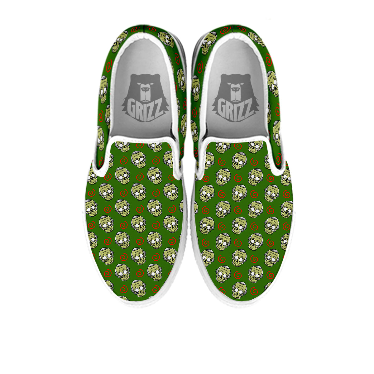 Zombie Cartoon Print Pattern White Slip On Shoes-grizzshop