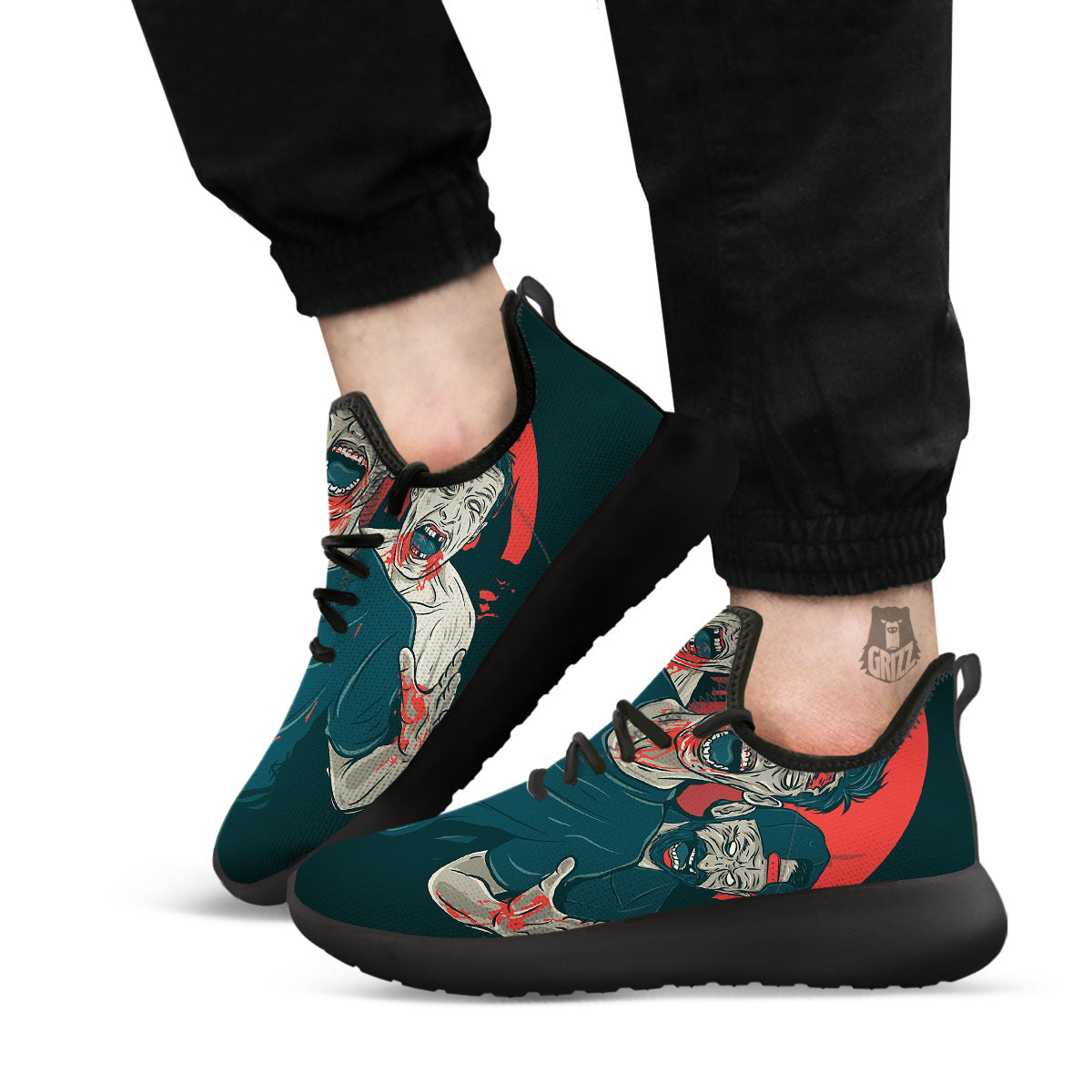 Zombie Crowd Halloween Print Black Athletic Shoes-grizzshop