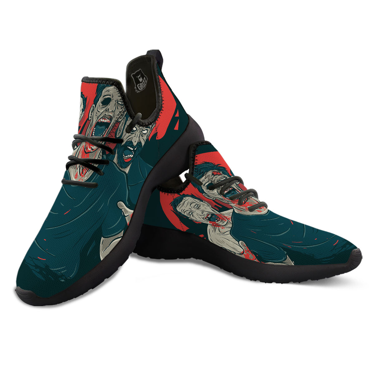 Zombie Crowd Halloween Print Black Athletic Shoes-grizzshop