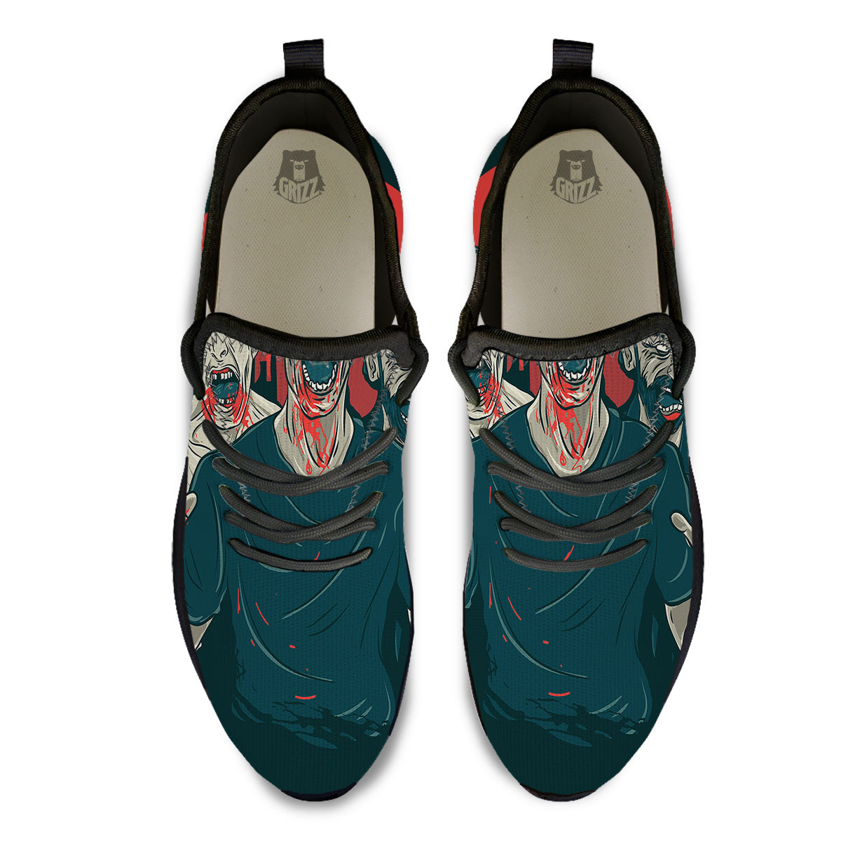 Zombie Crowd Halloween Print Black Athletic Shoes-grizzshop