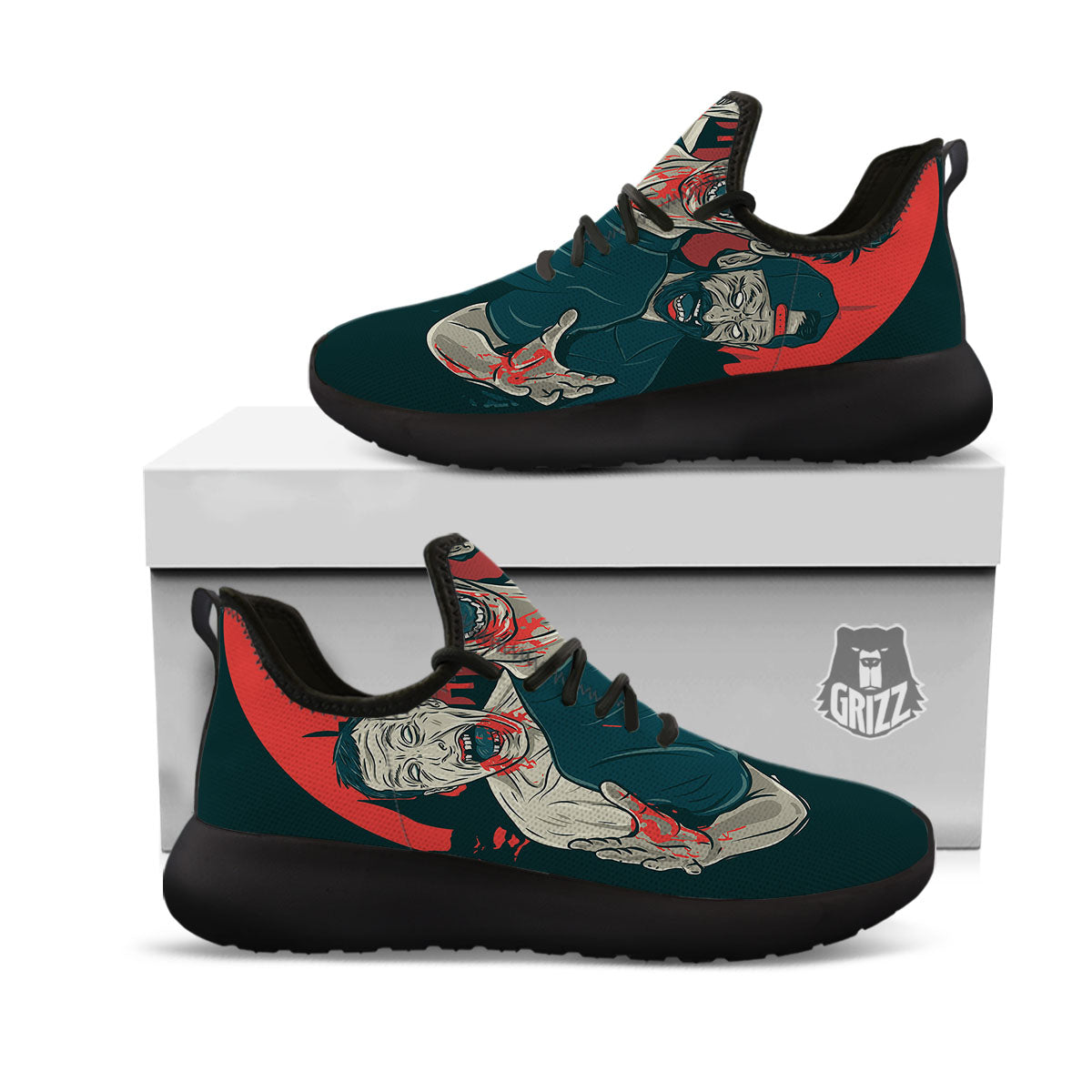 Zombie Crowd Halloween Print Black Athletic Shoes-grizzshop