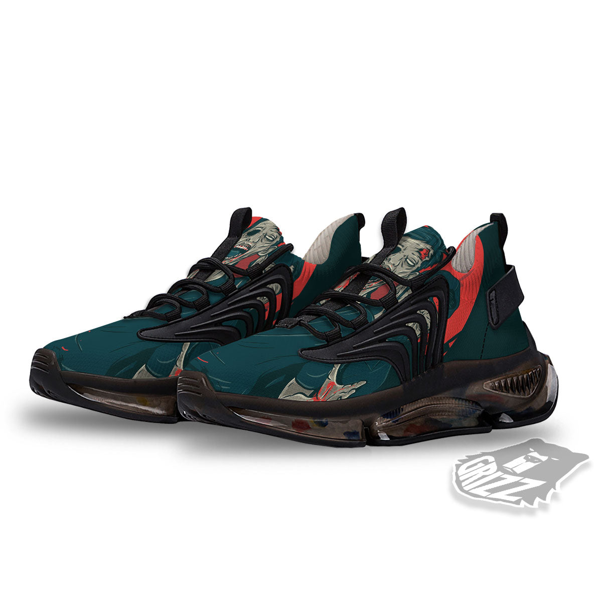 Zombie Crowd Halloween Print Black Gym Shoes-grizzshop