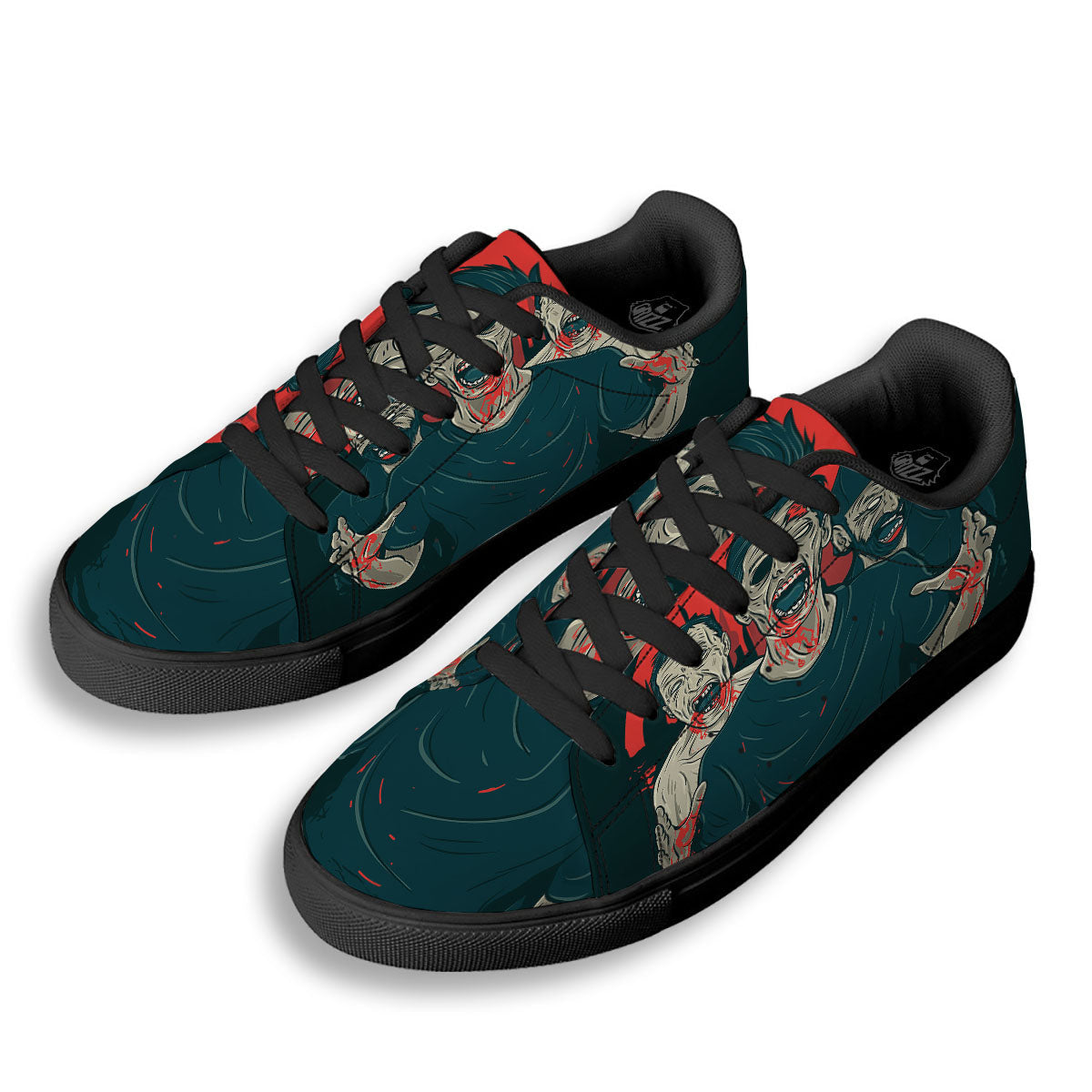 Zombie Crowd Halloween Print Black Low Top Sneakers-grizzshop