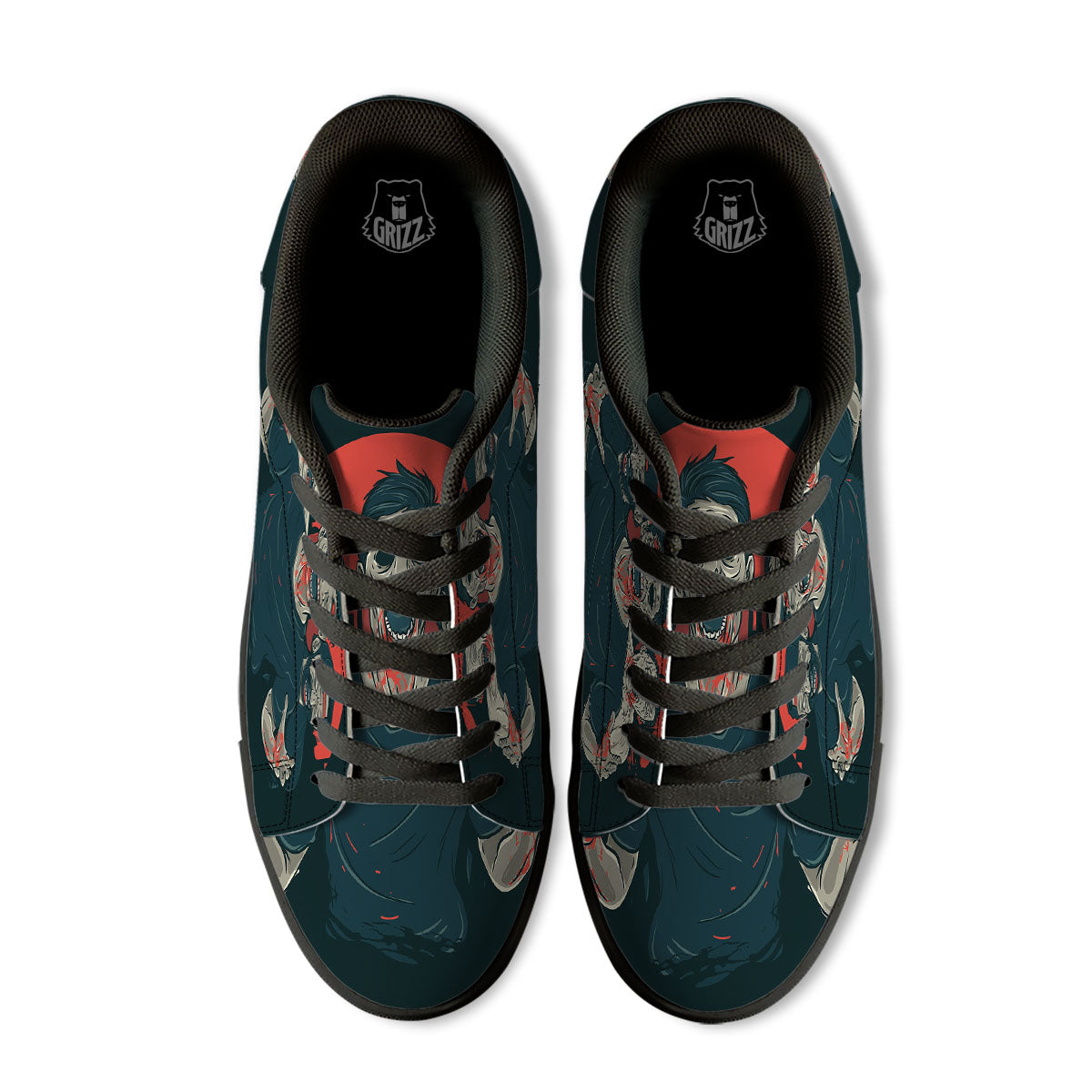 Zombie Crowd Halloween Print Black Low Top Sneakers-grizzshop
