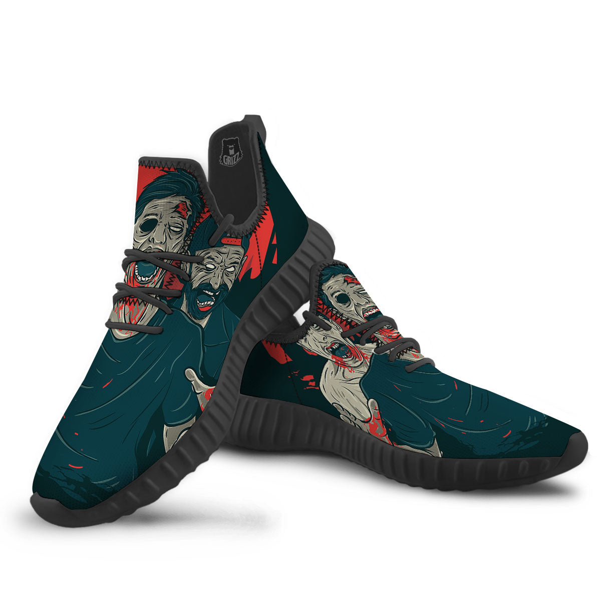 Zombie Crowd Halloween Print Black Walking Shoes-grizzshop