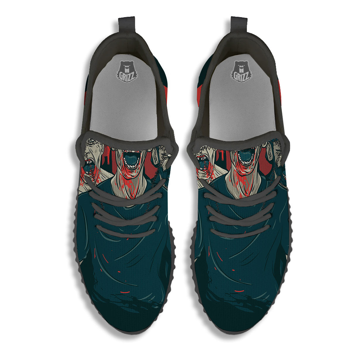 Zombie Crowd Halloween Print Black Walking Shoes-grizzshop