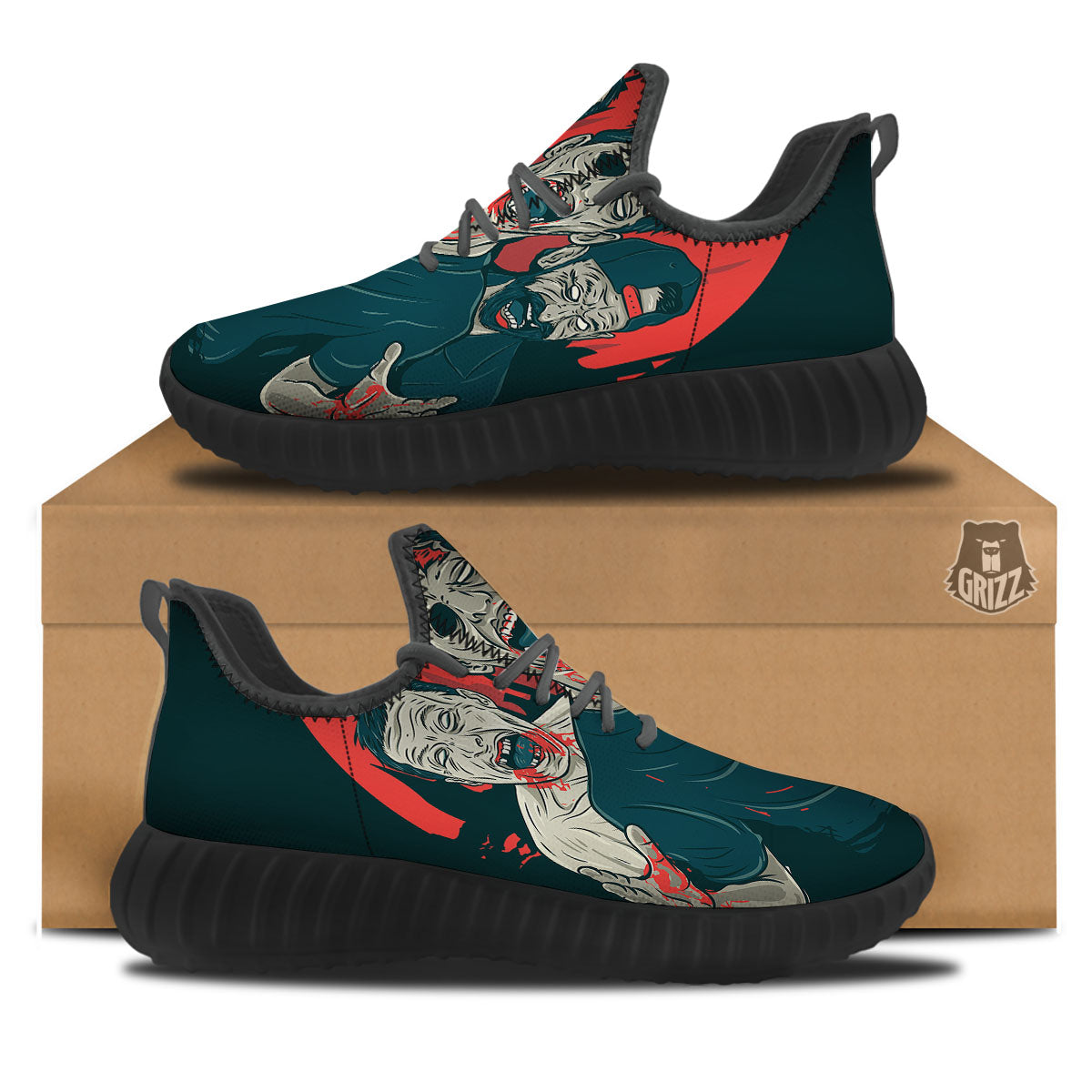 Zombie Crowd Halloween Print Black Walking Shoes-grizzshop