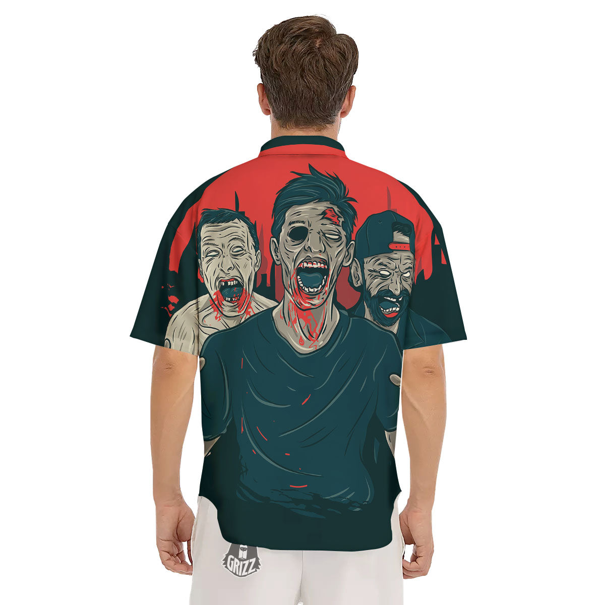 Zombie Crowd Halloween Print Men's Short Sleeve Shirts-grizzshop