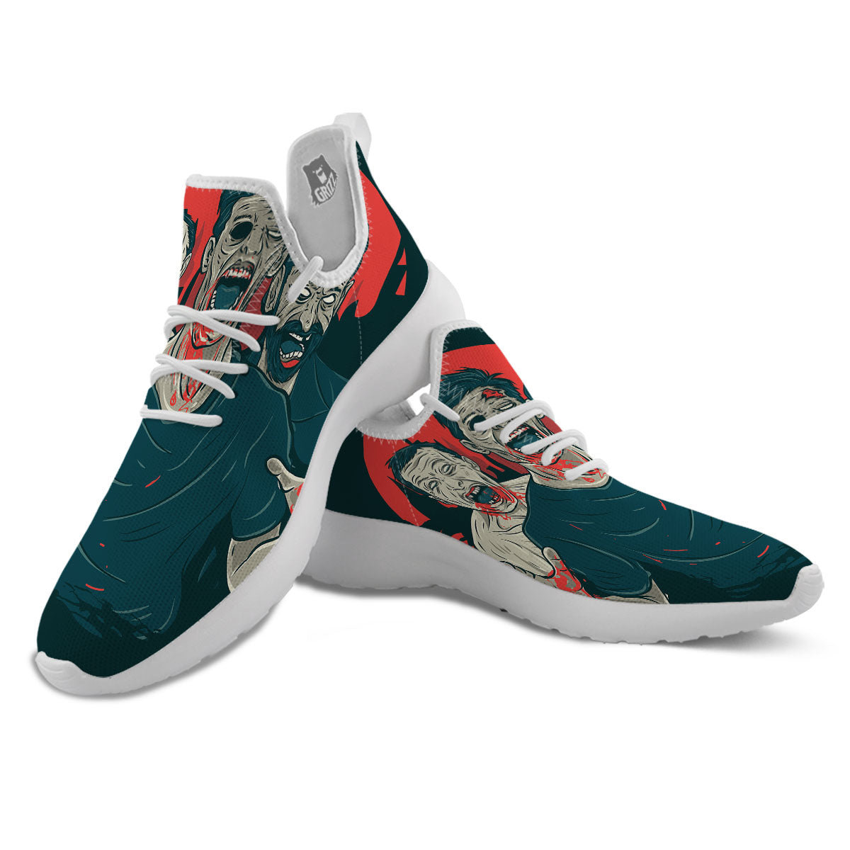 Zombie Crowd Halloween Print White Athletic Shoes-grizzshop